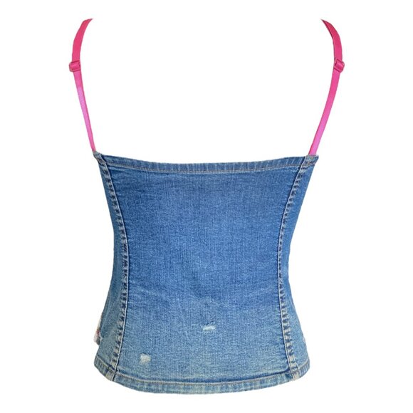 Dolce&Gabbana CORSET Pink Floral Bustier  D&G Denim Back Bustier Top Size Small - Picture 14 of 16